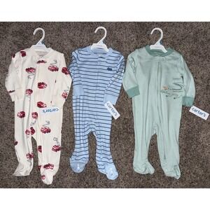 Carter's Lot Of 3 Footed Sleepers‎ Pajamas Baby 6 Months Cotton Blue Green Red